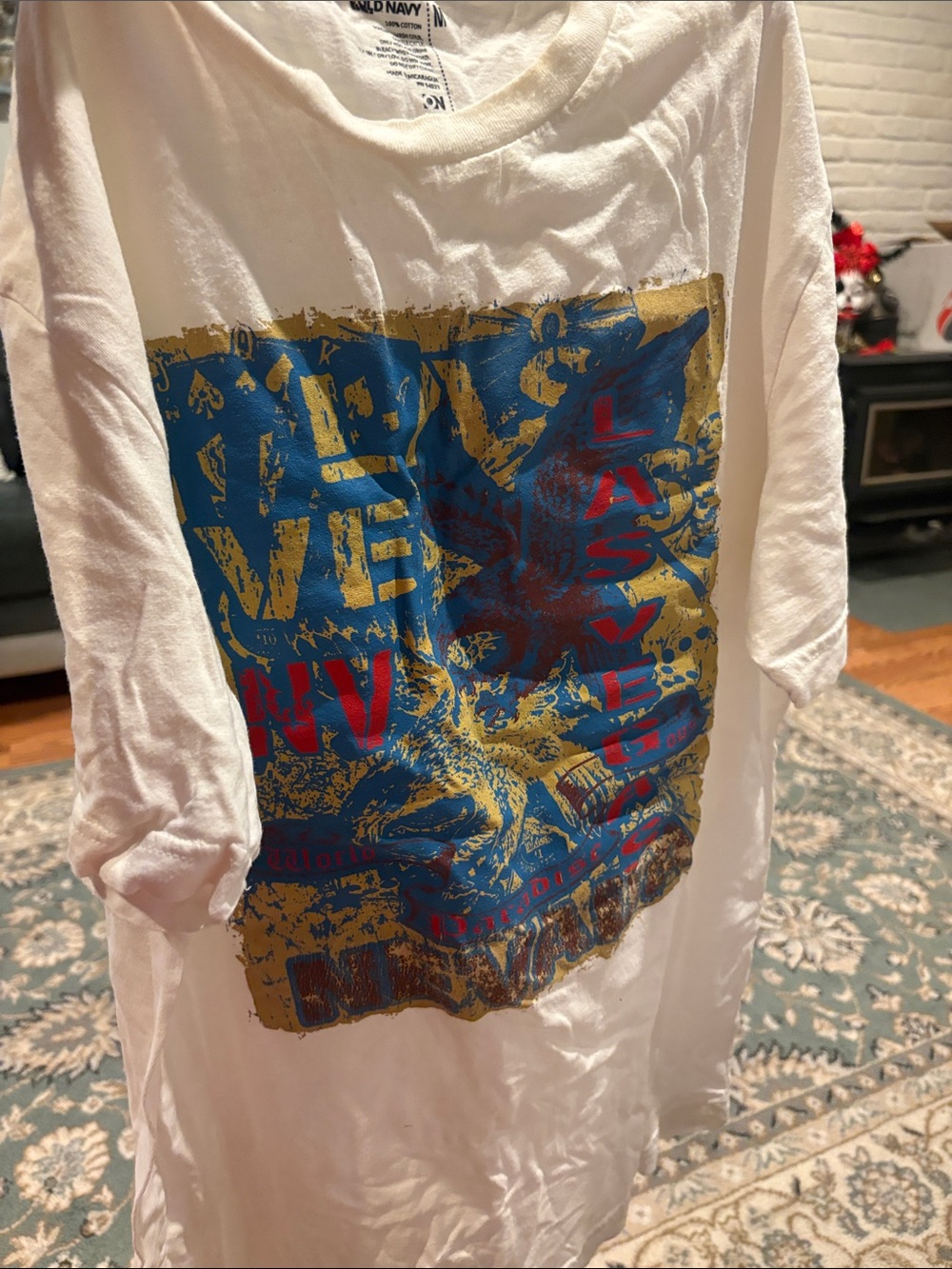 Old Navy White Kids Short Sleeve Tee with Blue, Gold & Red Graphic